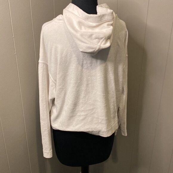 Vince Women’s Small white hoodie sweater cropped terry cloth drawstring pocket - Picture 4 of 6
